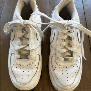 Nike Kids White Leather Sneakers with Silver Swoosh